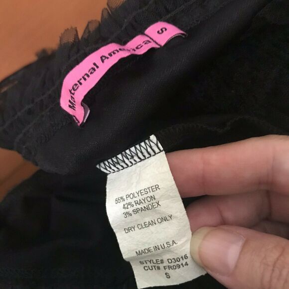 Maternal America Womens Dress Sz S Black Strapless Mesh Lace Trim Maternity - Picture 7 of 7